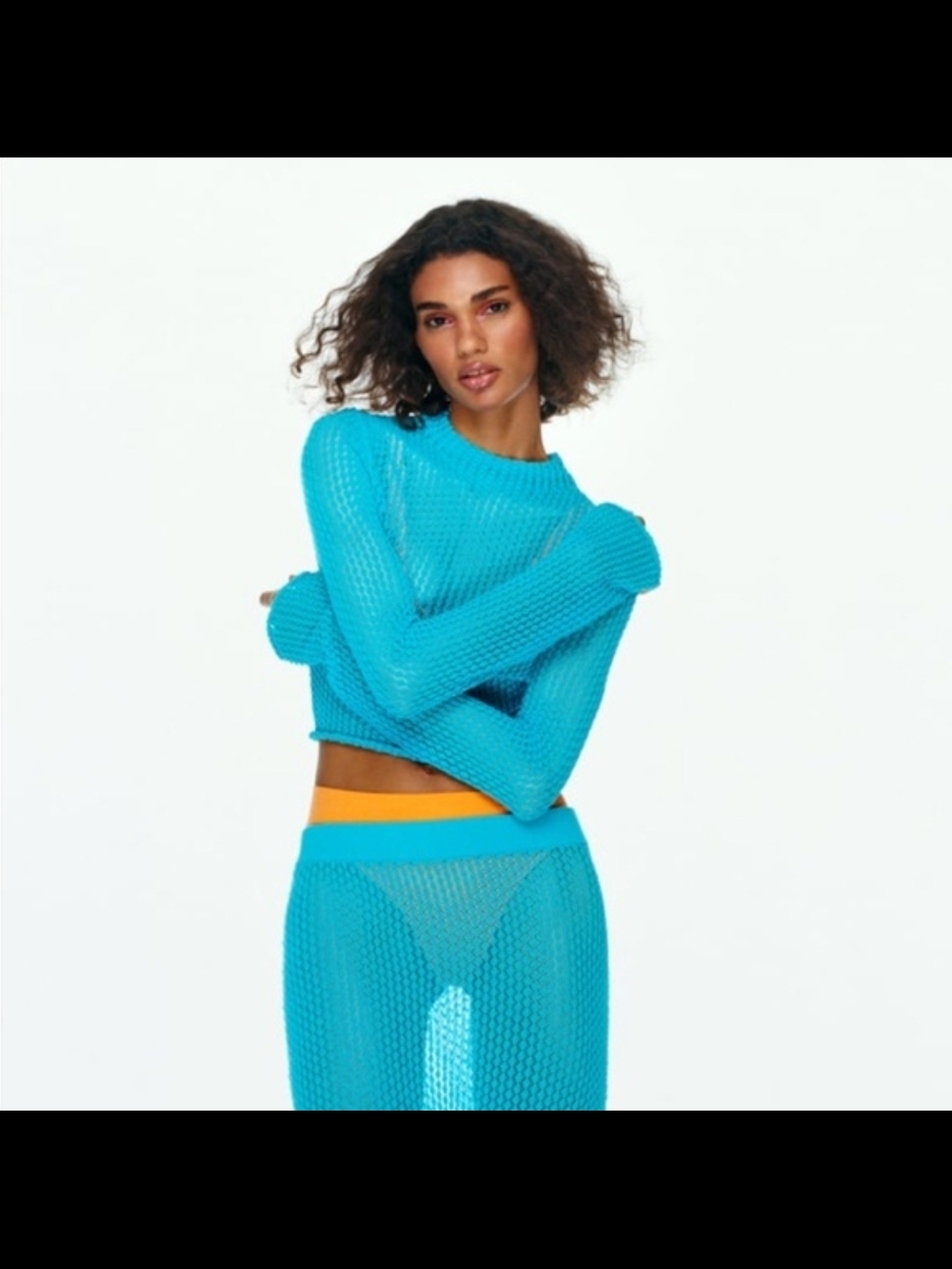 Zara Bright Turquoise Knit Crop Top and Skirt Set
